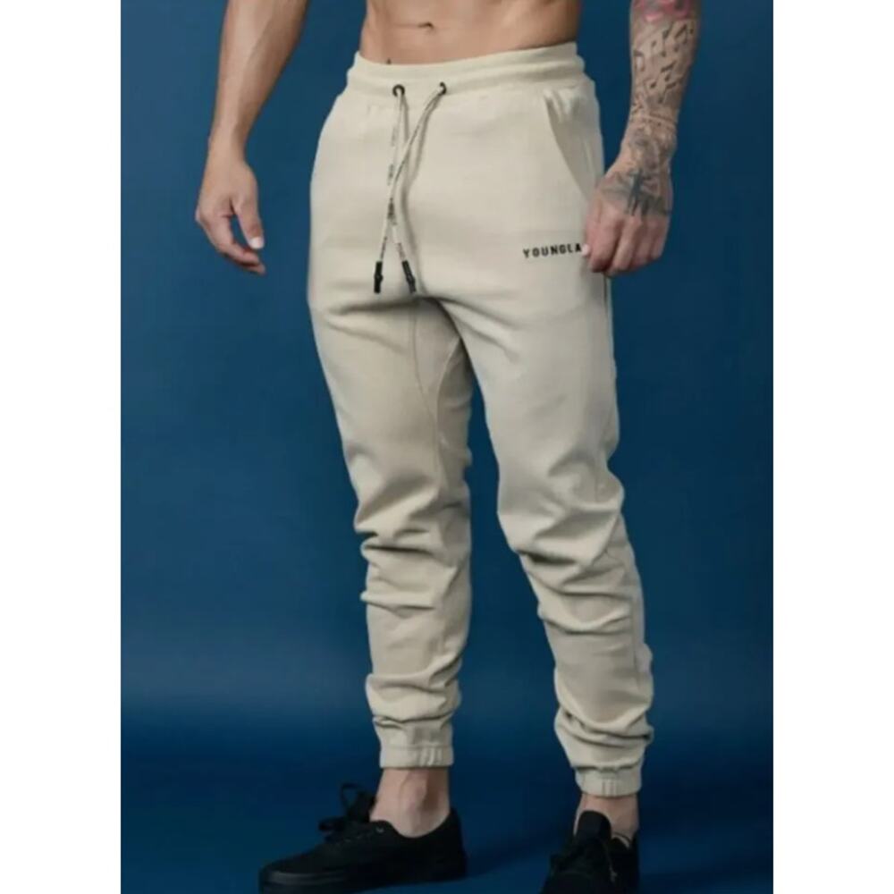 YoungLA 228 Cloud Joggers Men's Size Medium M Cream Beige Tapered Sweatpants